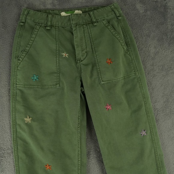 Anthropologie Pants - Anthropologie Pants Womens 27 Green Floral Embroidered Utility Straight Leg